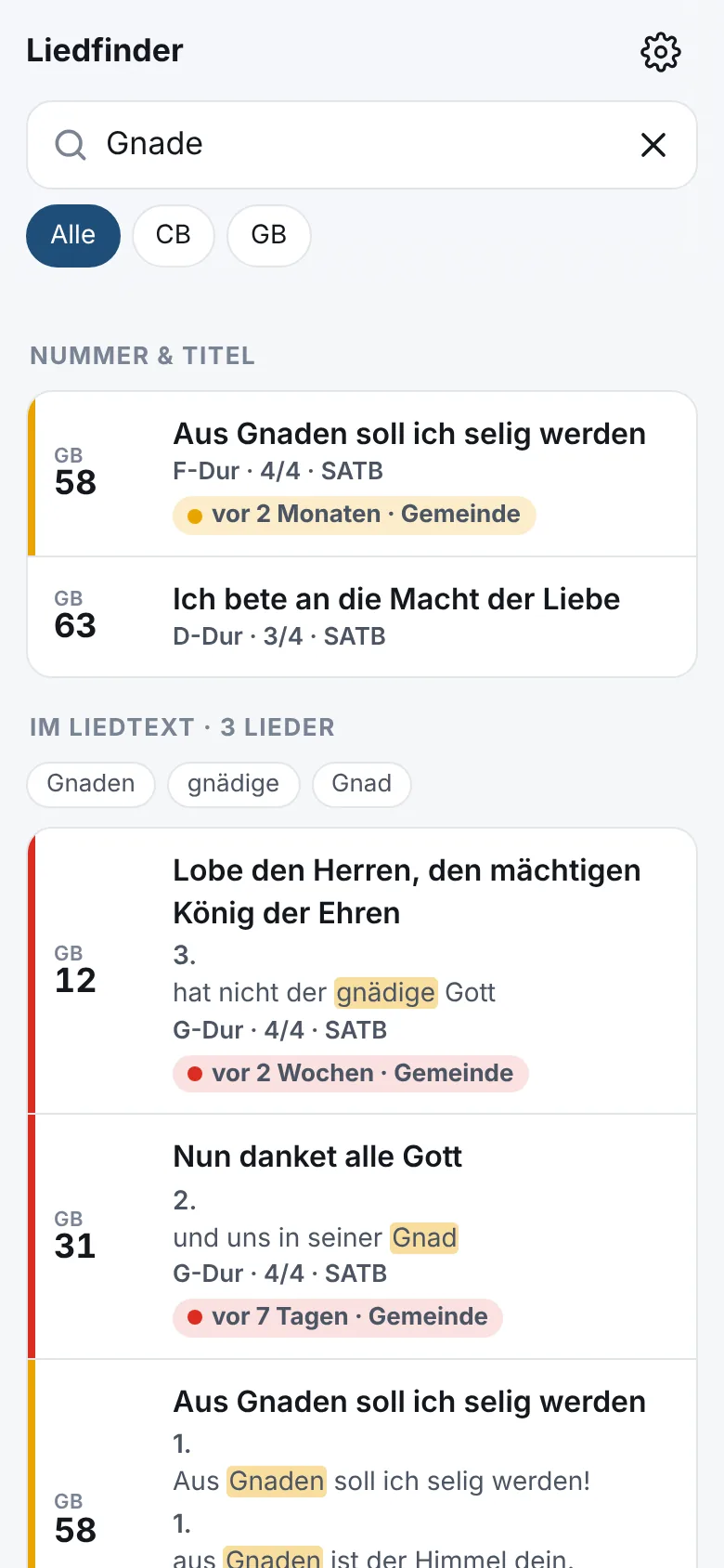 Liedkonkordanz in der App