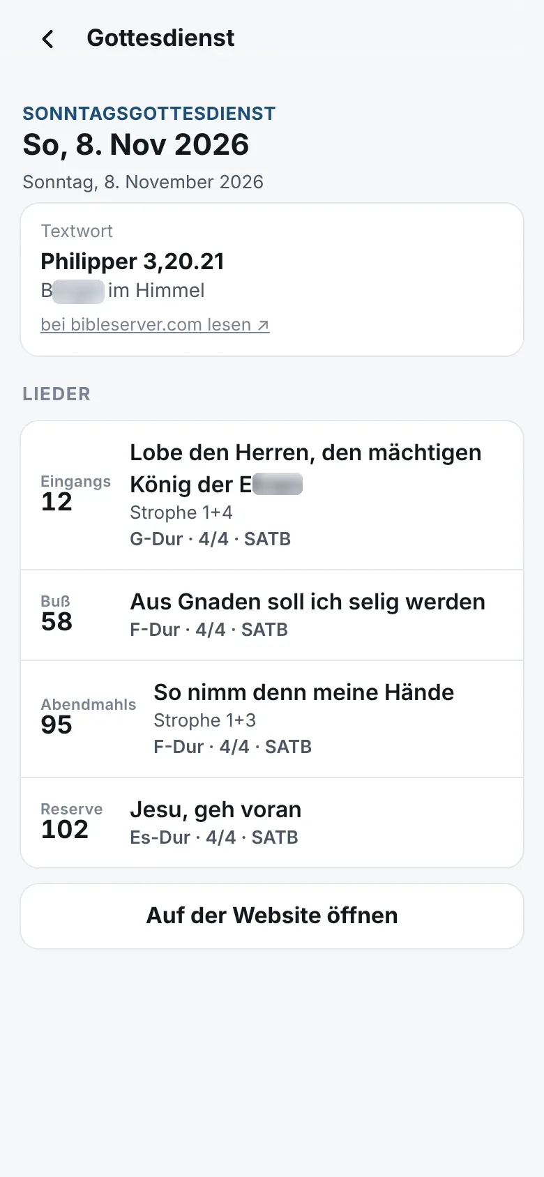 Gottesdienst mit Textwort, Thema und Liedvorschlägen