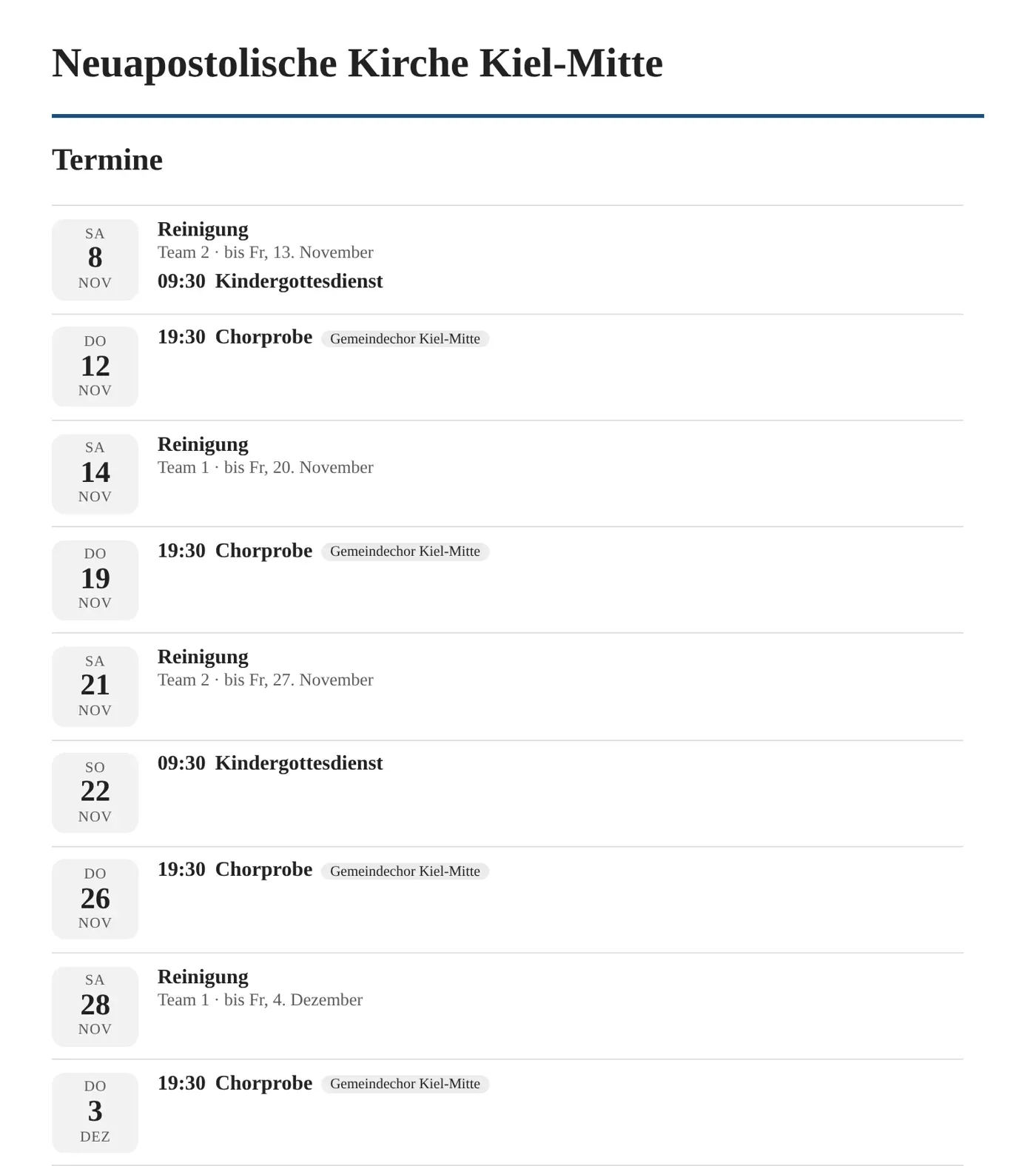 So sehen die Termine auf der Website der Gemeinde aus