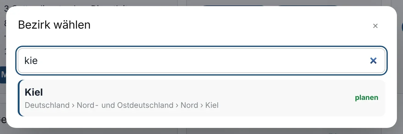 Bezirk suchen und wechseln