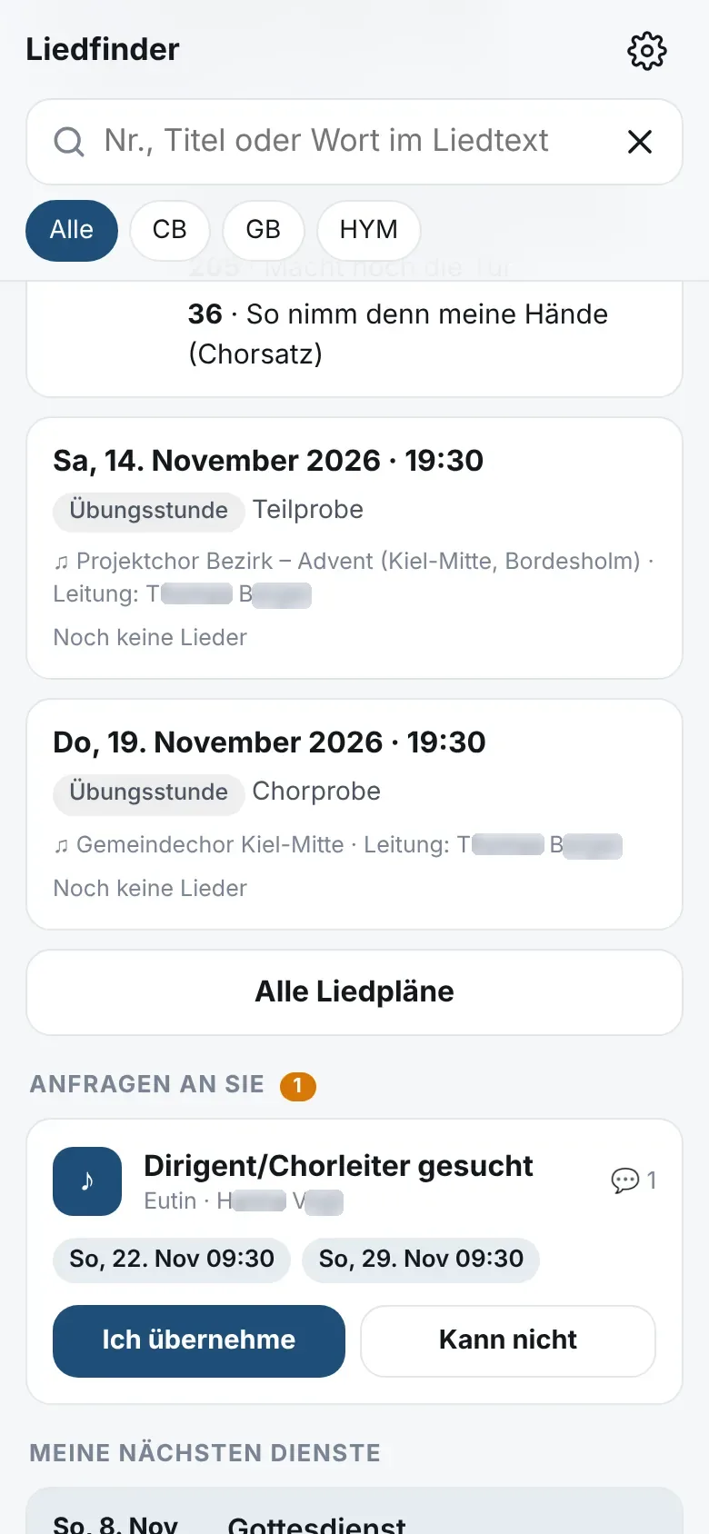 Anfrage auf der Startseite