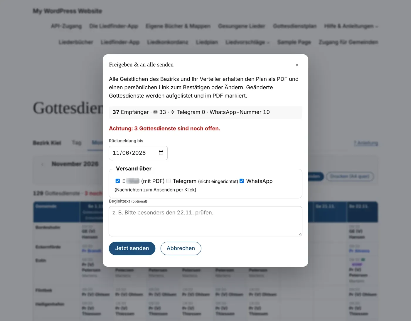 Versand: Empfänger, Frist, Versandwege, Begleittext